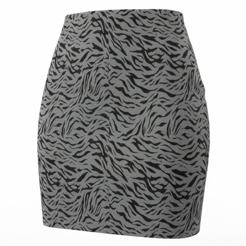 Gantos Zebra Print‎ Knee Length Skirt Gray Black Stretch Knit Large mob wife y2k